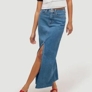Sam Edelman Denim Maxi Skirt Size 31 Blue Cotton NWT 90s Indie Sleeze
